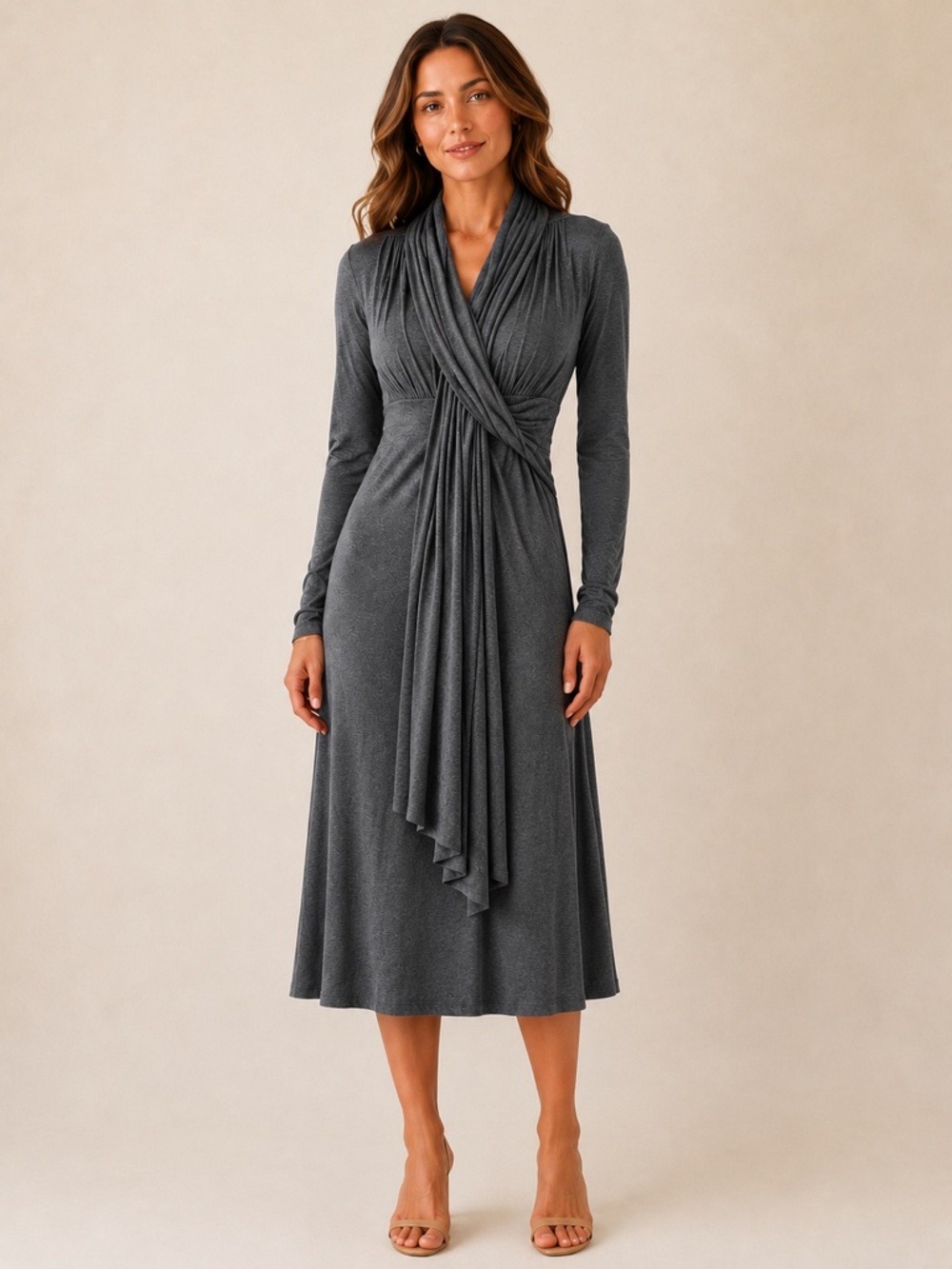 Brian Bailey - Artsy Asymetrical Grey Draped Knit Dress - SzL